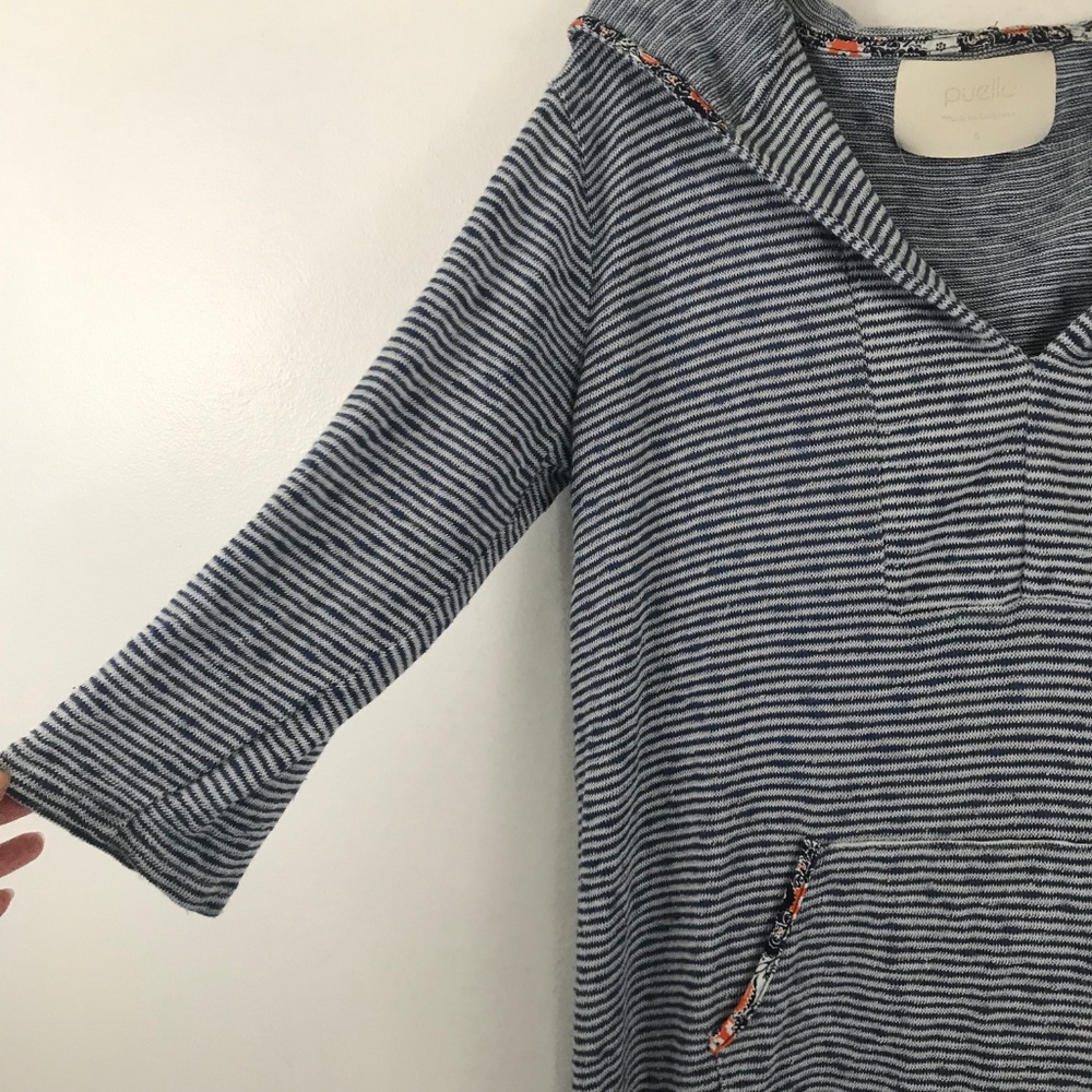 Puella Blue Striped Hooded 3/4 Sleeve Tunic Small - Picture 3 of 8